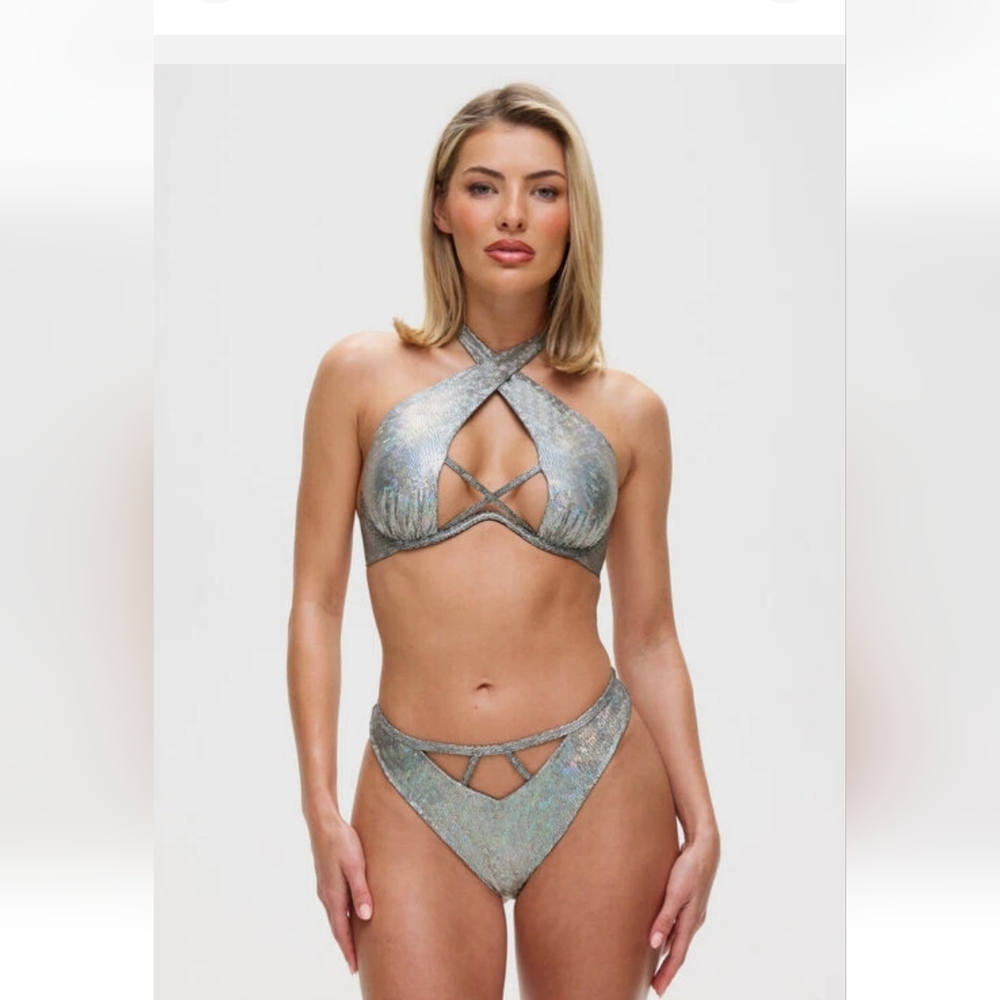 NWT Ann Summers Tropical Glitz Bikini Silver halter top & bottom